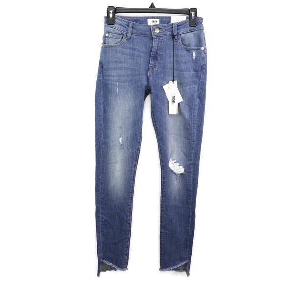 M1858 New York Womens Kai Step Hem Skinny Ankle Jeans Blue Distressed 2/26 New - Picture 1 of 11